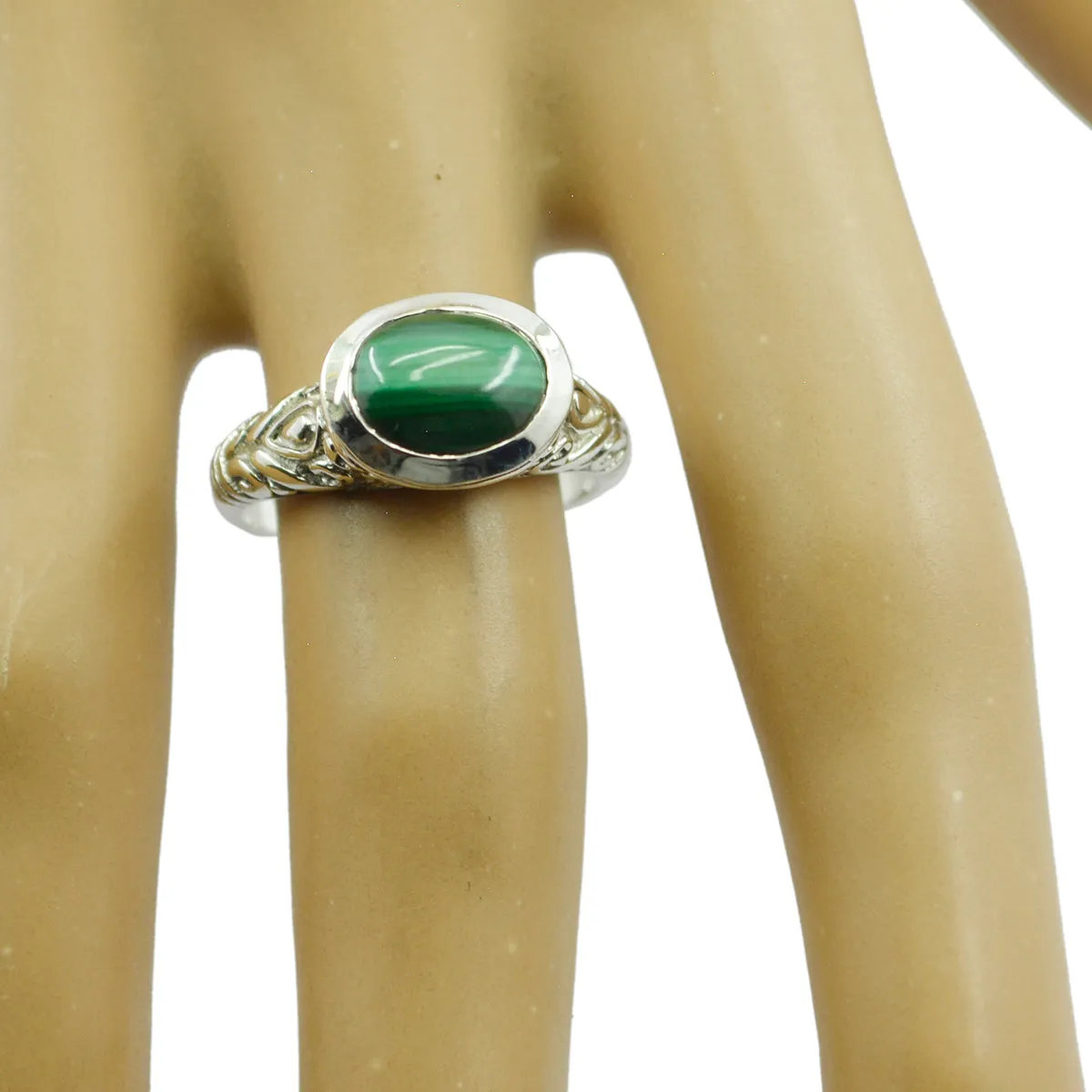 Riyo Classy Gemstone Malachite Solid Silver Rings Wire Wrap Jewelry