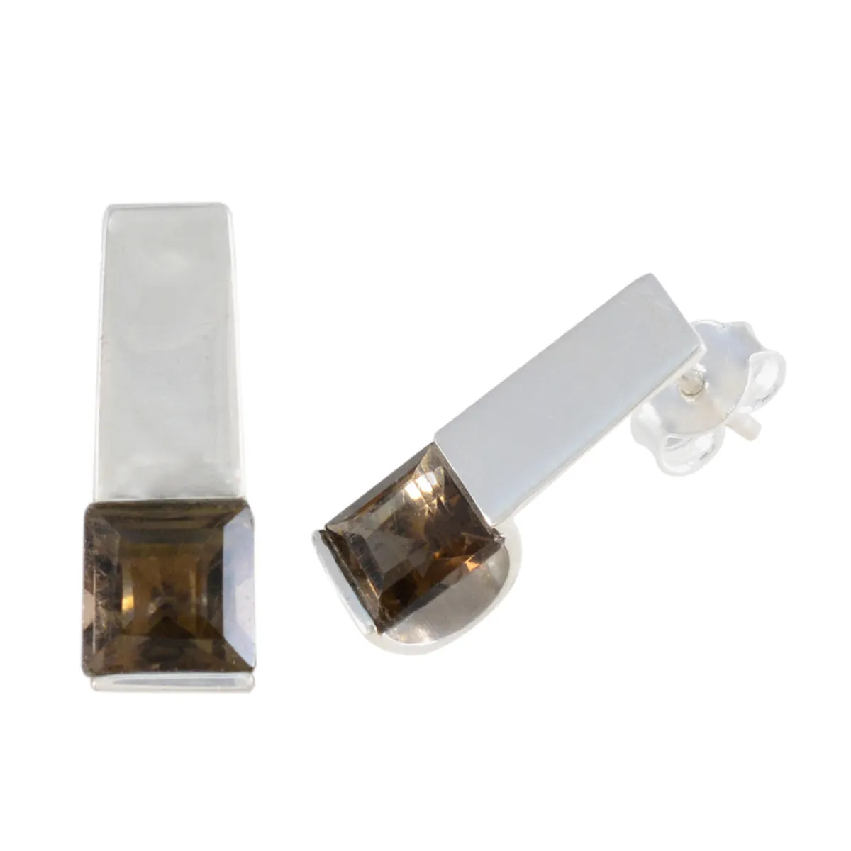 Riyo Drop-Dead Gorgeous 925 Sterling Silver Earring For Damsel Smoky Quartz Earring Bezel Setting Brown Earring Stud Earring