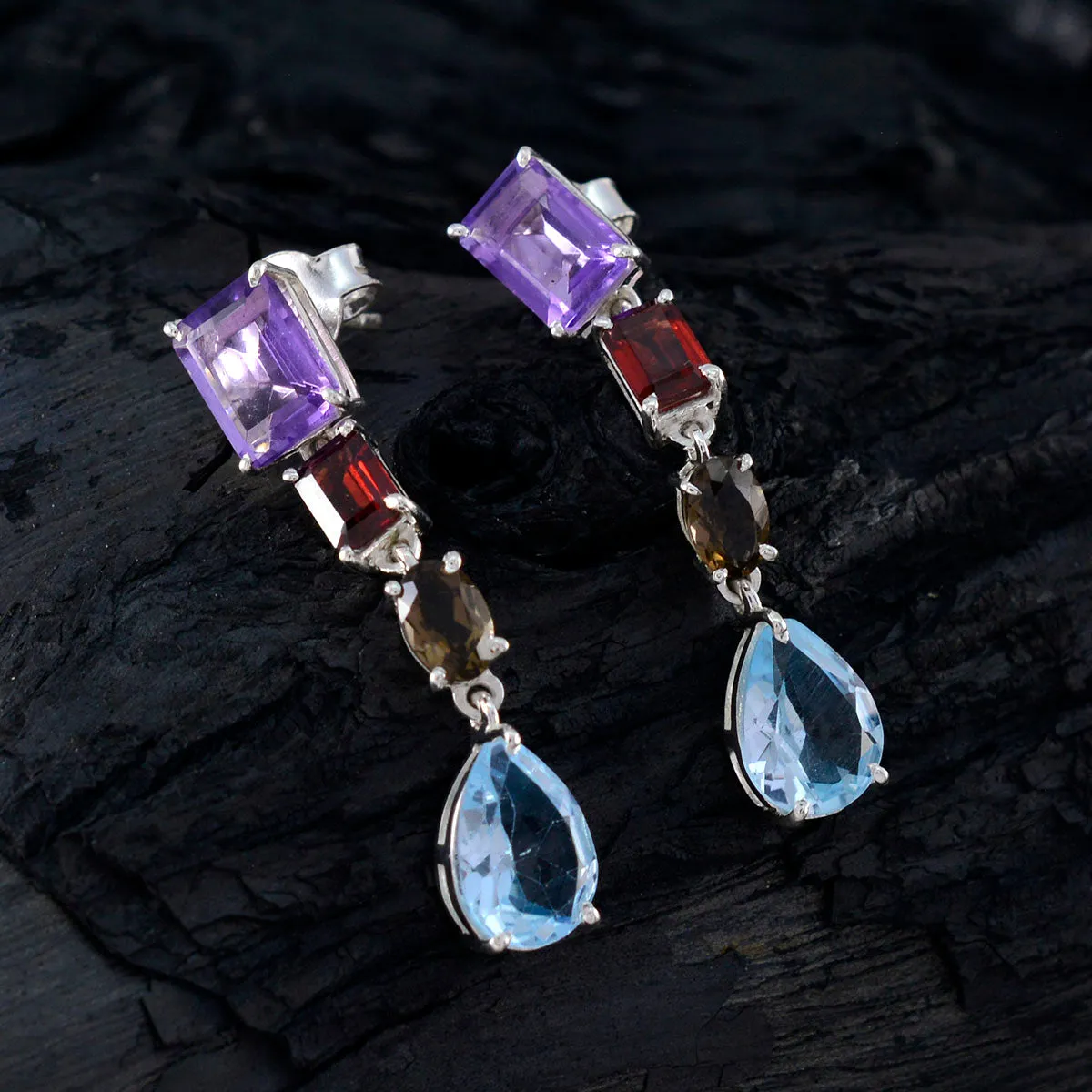 Riyo Drop-Dead Gorgeous 925 Sterling Silver Earring For Sister Multi Earring Bezel Setting Multi Earring Stud Earring