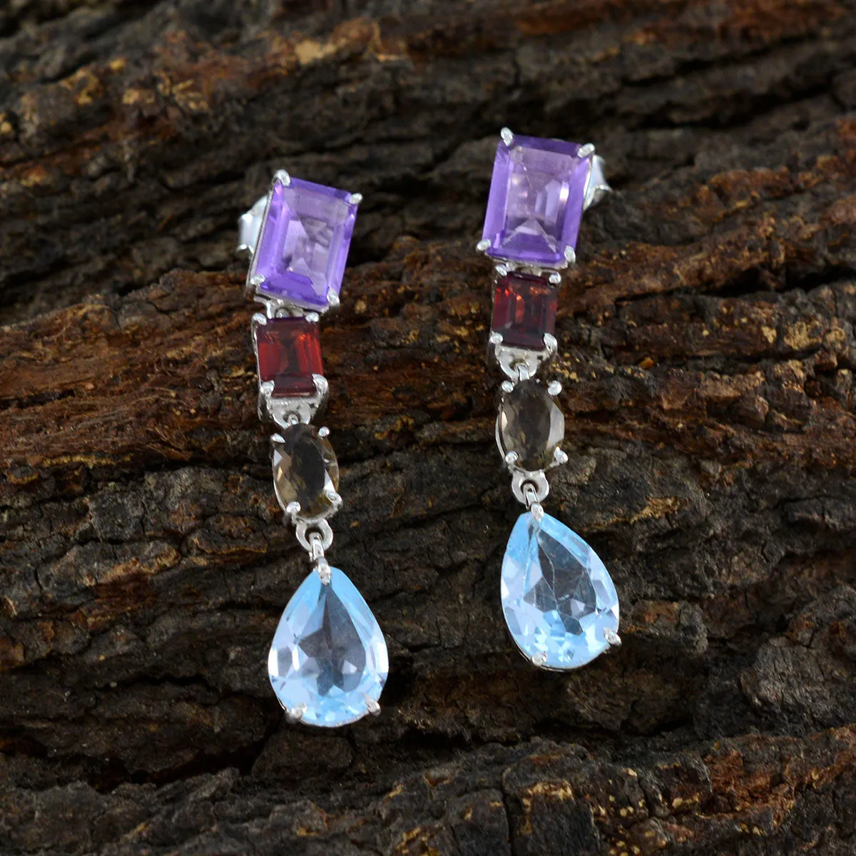 Riyo Drop-Dead Gorgeous 925 Sterling Silver Earring For Sister Multi Earring Bezel Setting Multi Earring Stud Earring