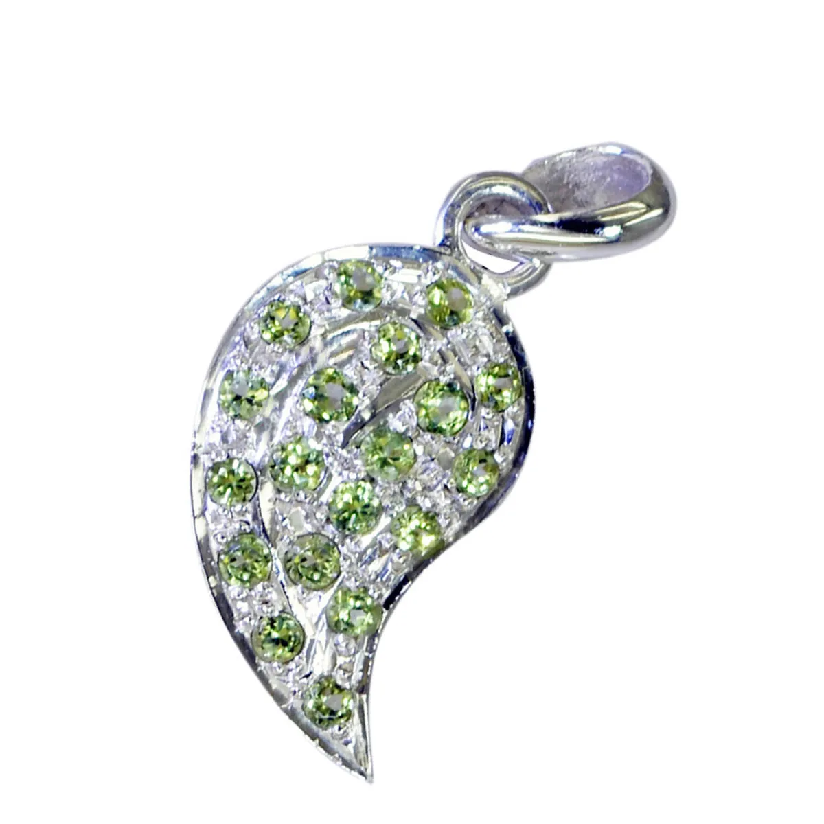Riyo Drop Gems Round Faceted Green Peridot Silver Pendant Gift For Boxing Day
