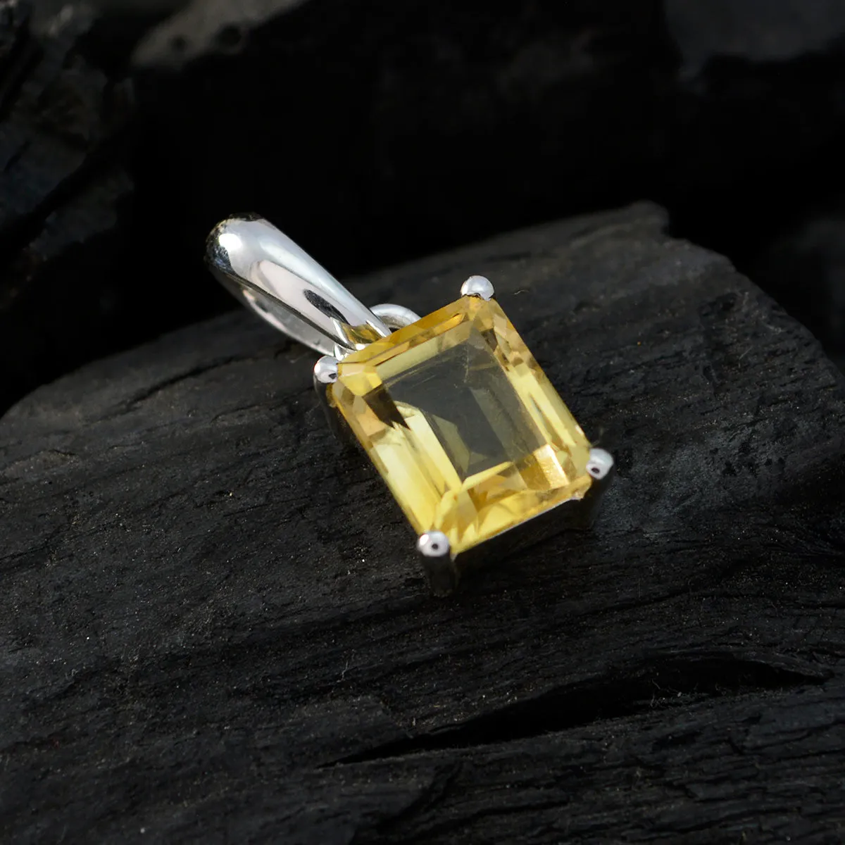 Riyo Genuine Gems Octogon Faceted Yellow Citrine Solid Silver Pendants gift for thanks giving