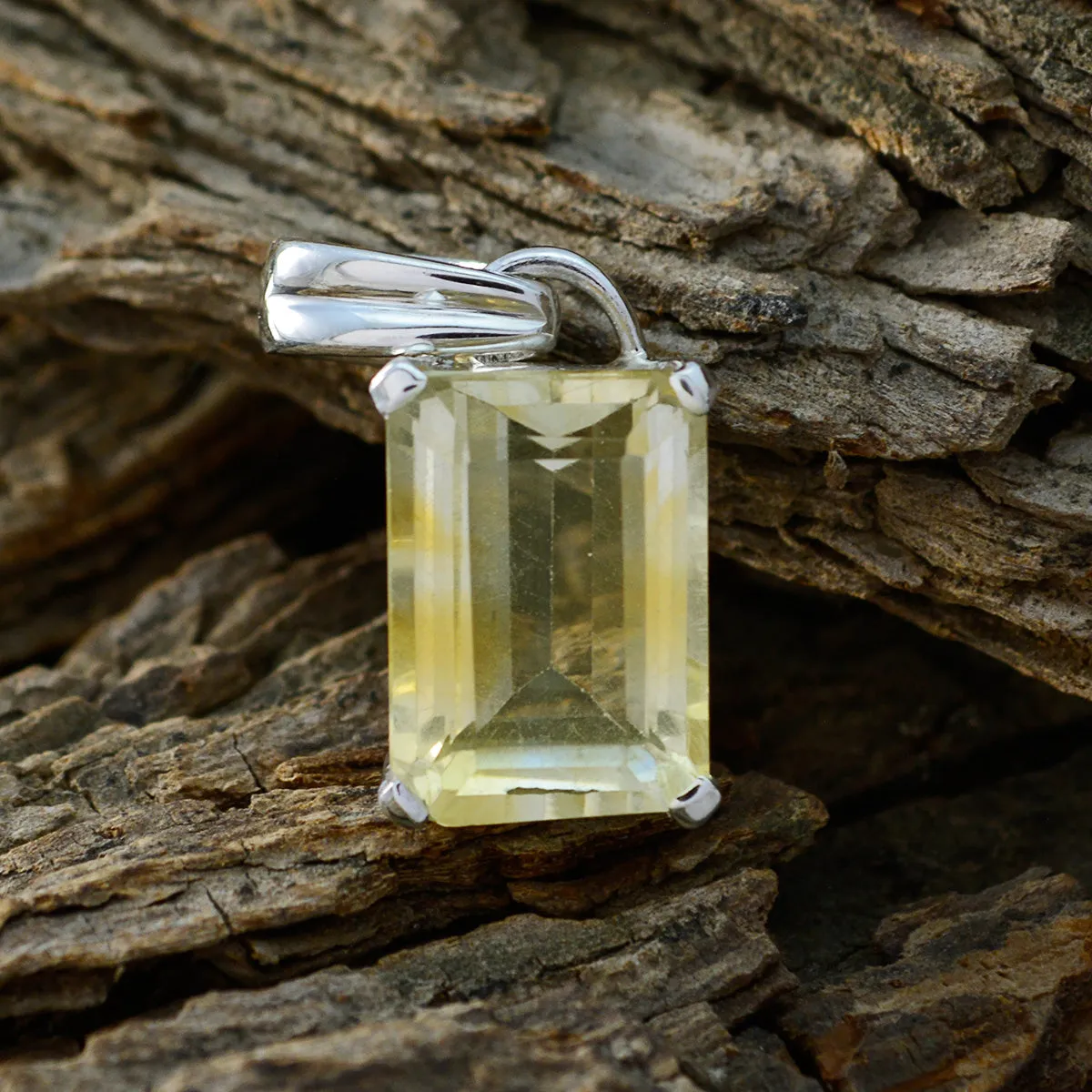 Riyo Genuine Gems Octogon Faceted Yellow Citrine Solid Silver Pendants gift for thanks giving