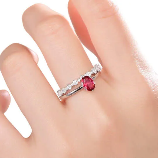 Ruby Oval Cut Wedding Ring Sets