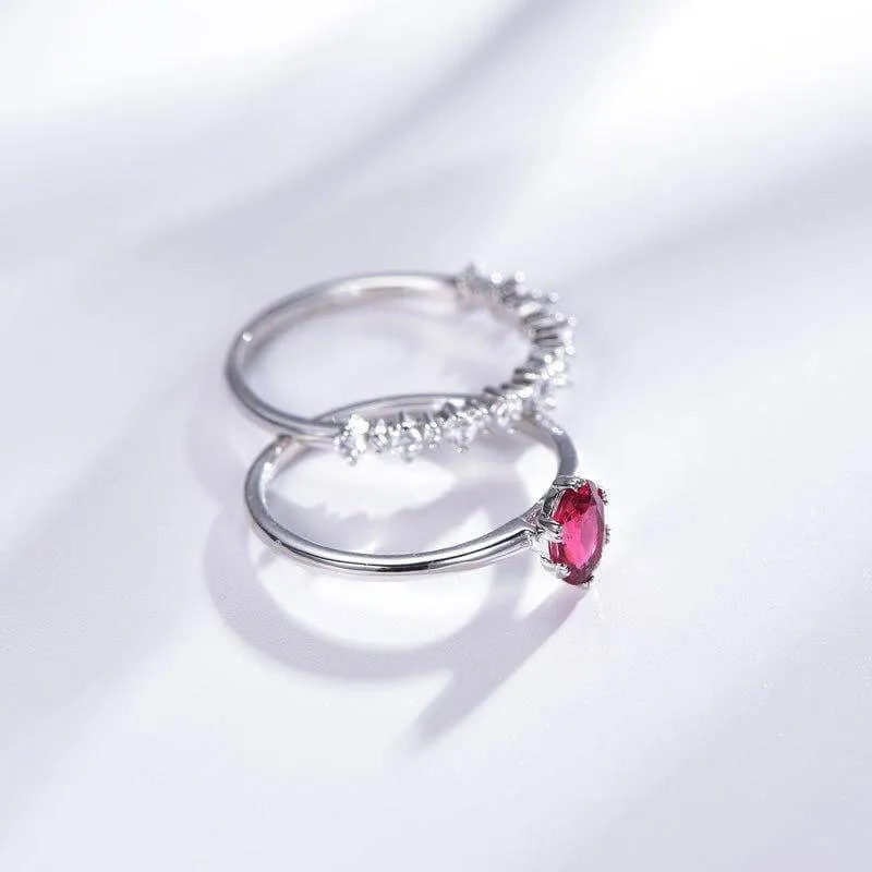 Ruby Oval Cut Wedding Ring Sets