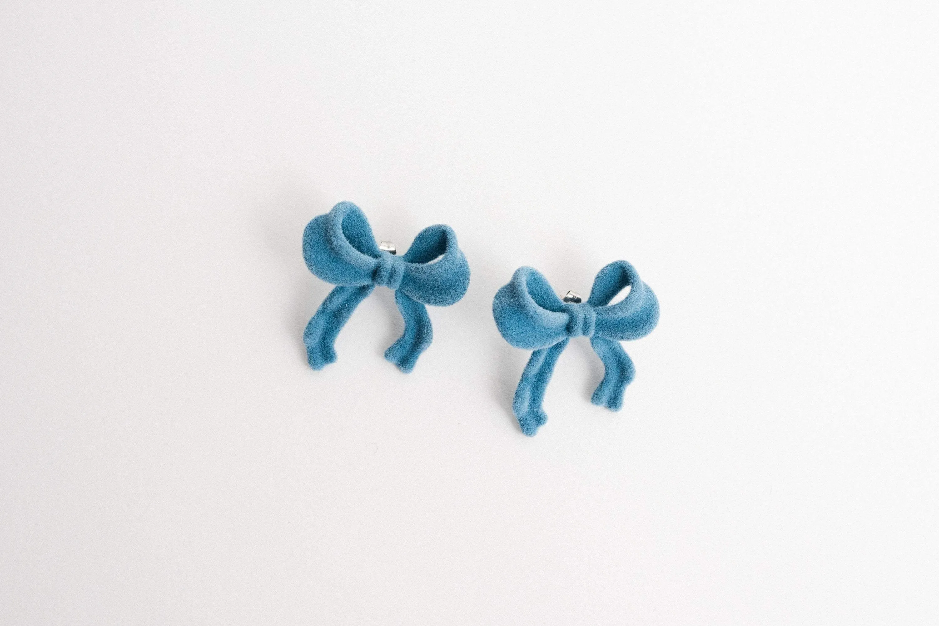 SS925  Powder Blue Velvet Bow Earrings