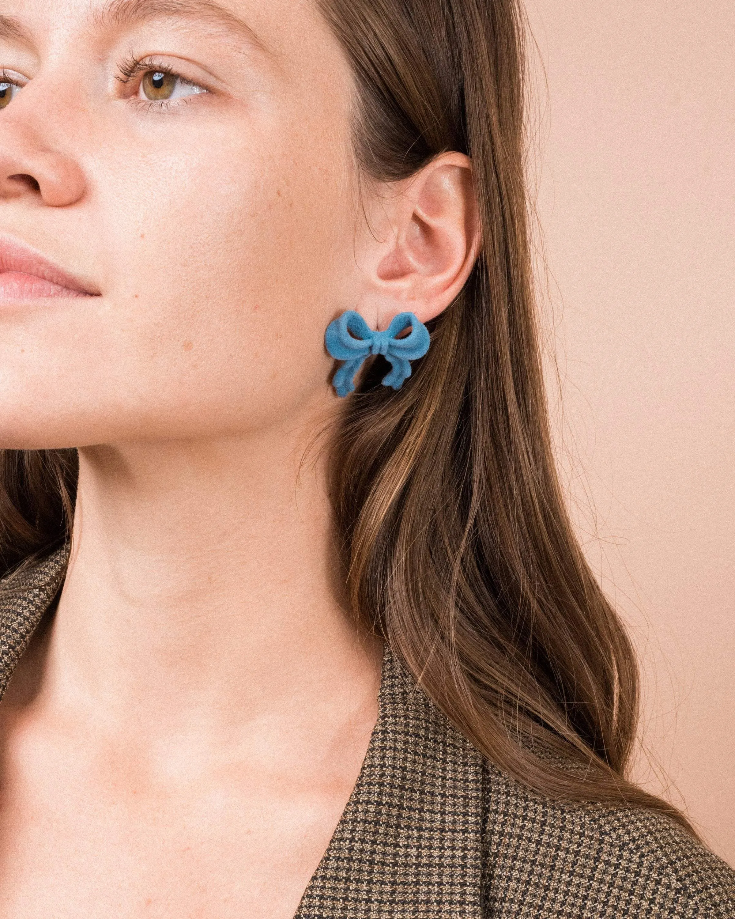 SS925  Powder Blue Velvet Bow Earrings