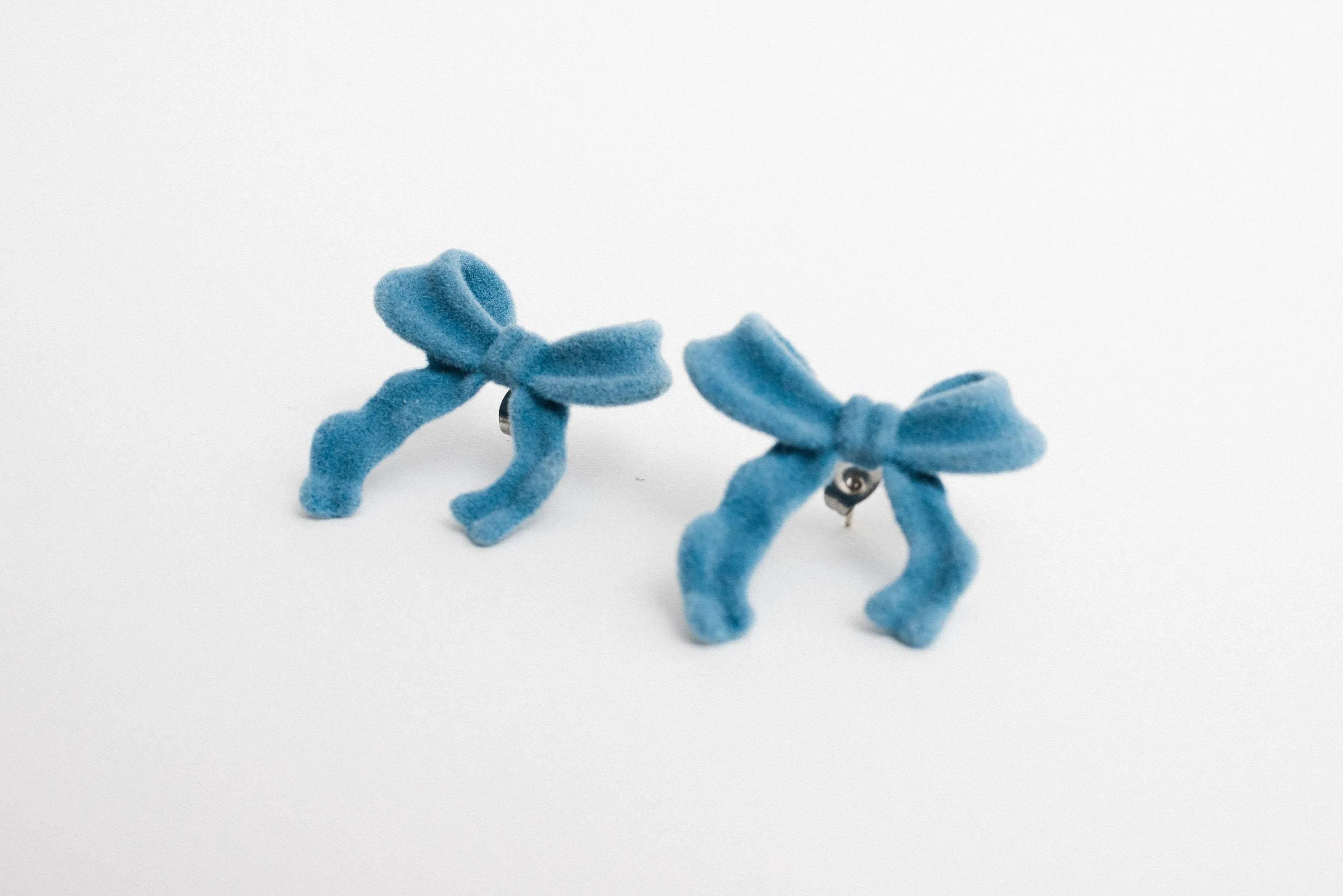 SS925  Powder Blue Velvet Bow Earrings
