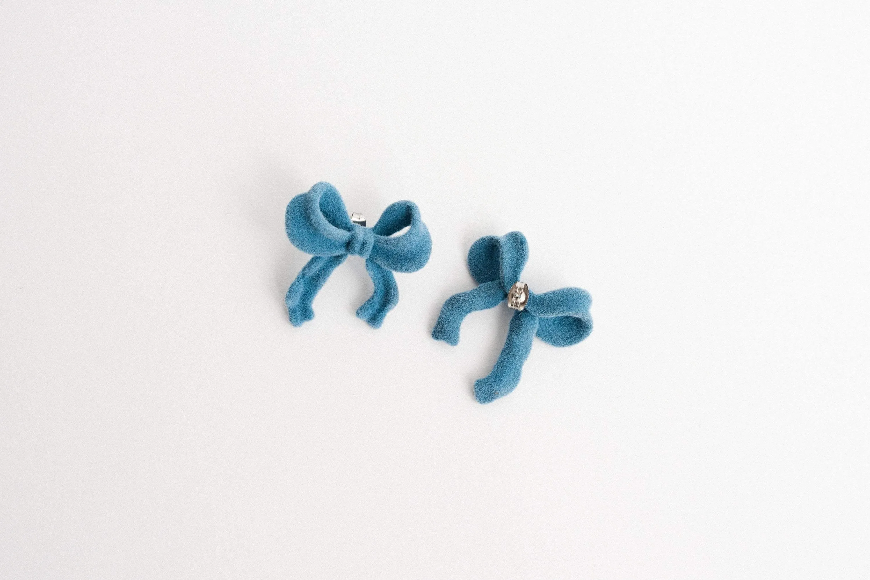 SS925  Powder Blue Velvet Bow Earrings