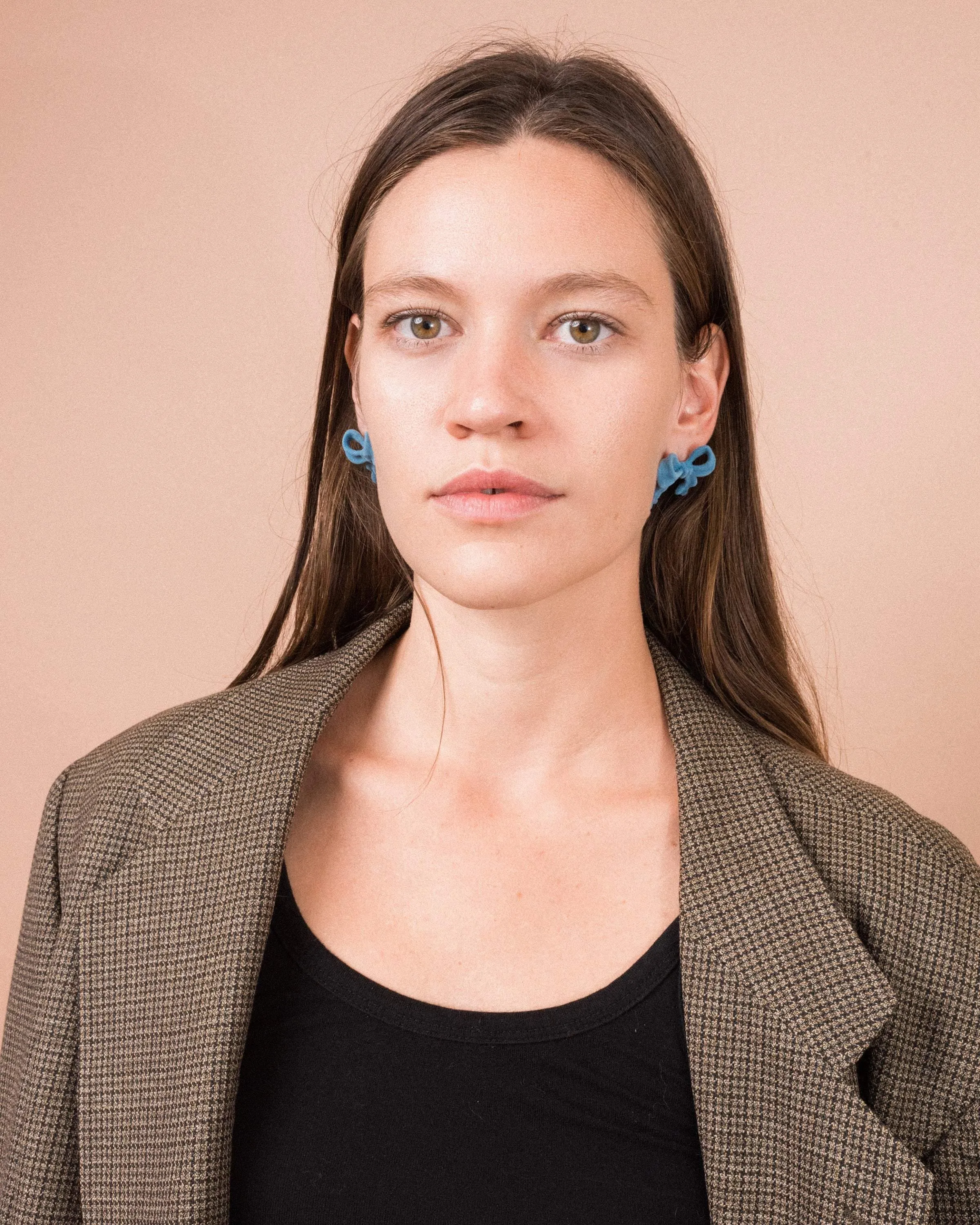 SS925  Powder Blue Velvet Bow Earrings