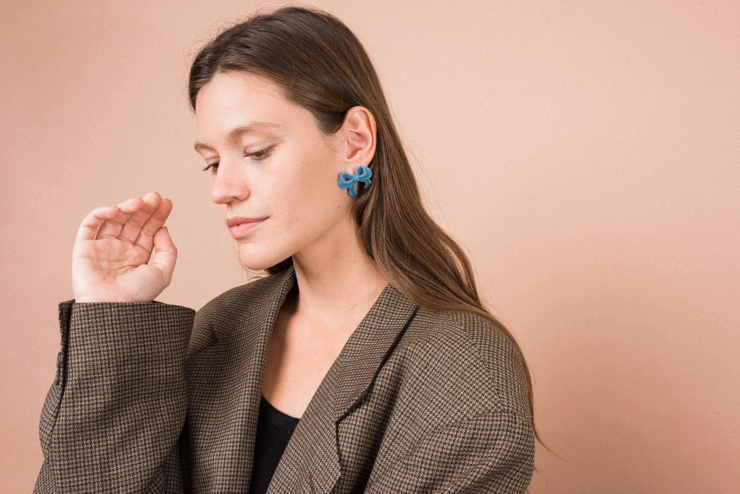 SS925  Powder Blue Velvet Bow Earrings