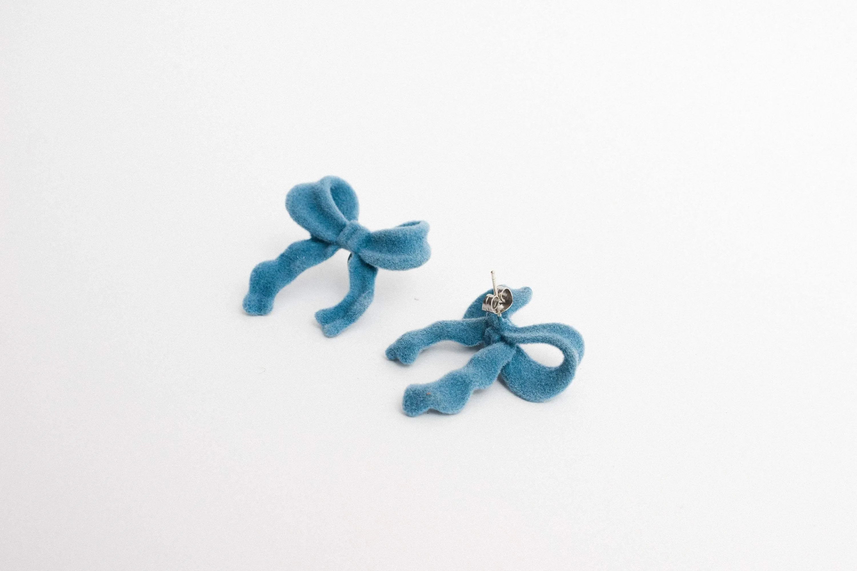 SS925  Powder Blue Velvet Bow Earrings