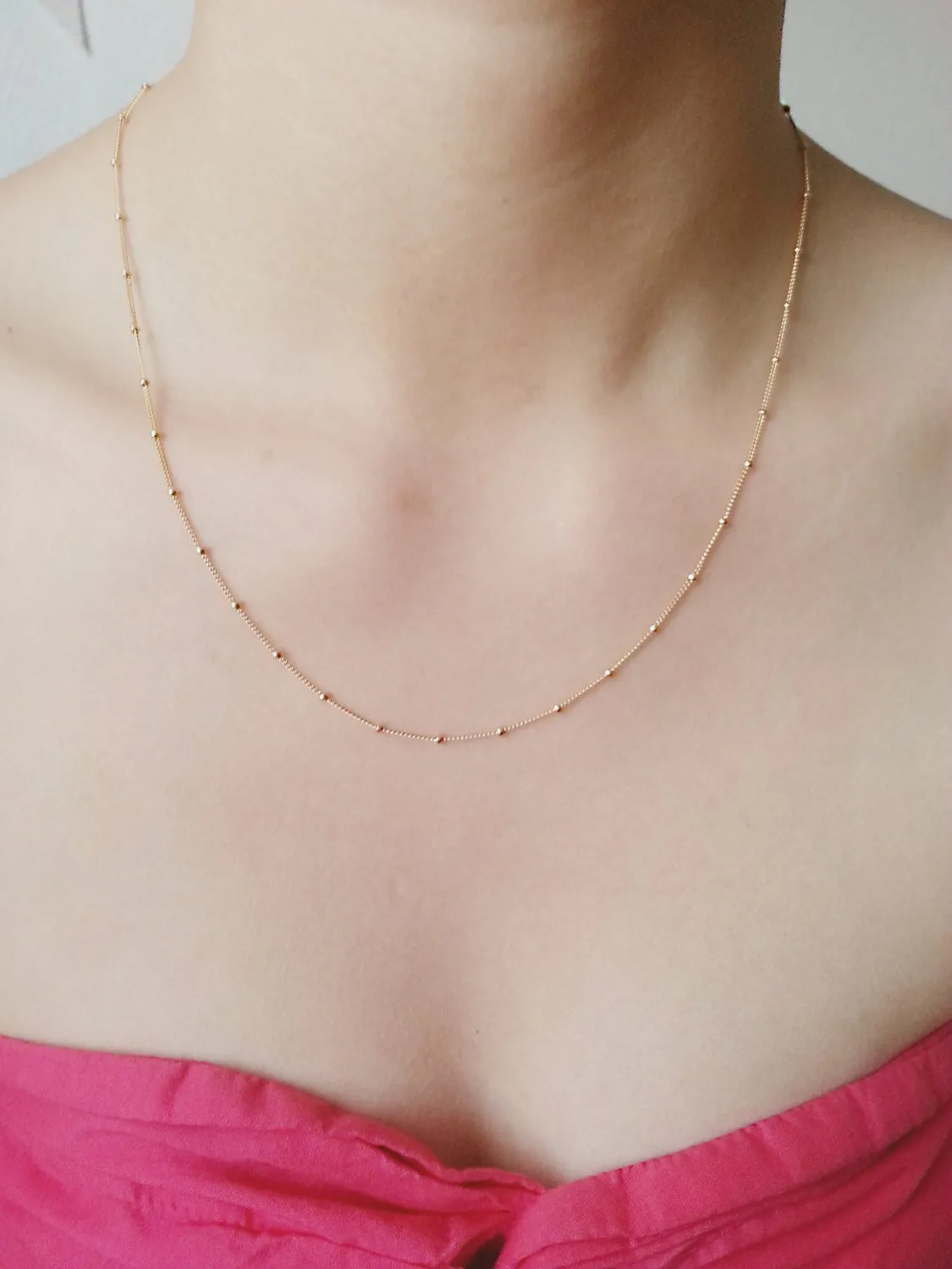Wholesale 14k Gold Filled Beaded Necklace, Gold Choker Necklace, Gold Satellite Chain, Dew Drops Necklace, Minimalist Necklace,gold beaded chain